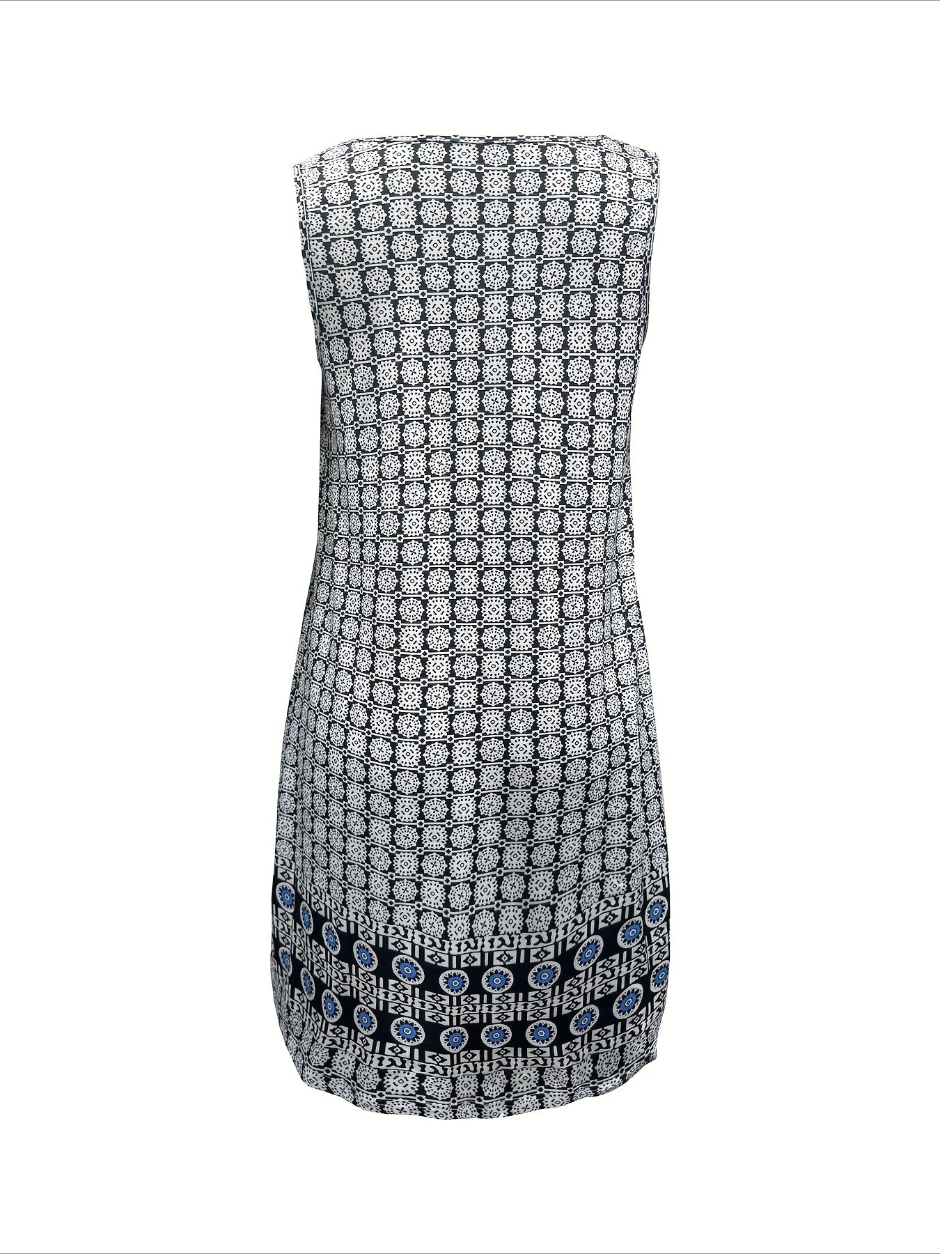 Bohemian Print Crew Neck Sleeveless A-Line Dress