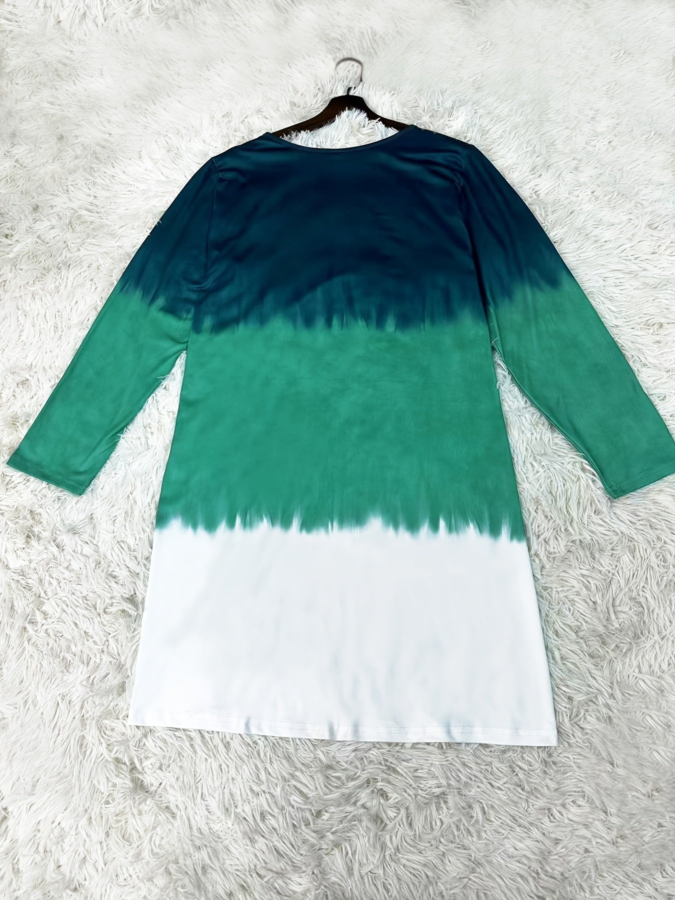 Ombre Color Crew Neck Casual Long Sleeve Dress
