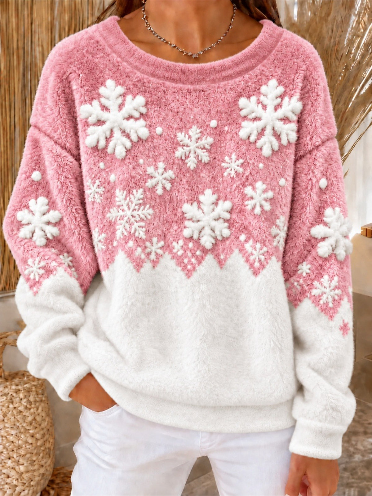 Snowflake Crew Neck Casual Spring/Fall Long Sleeve Sweatshirt