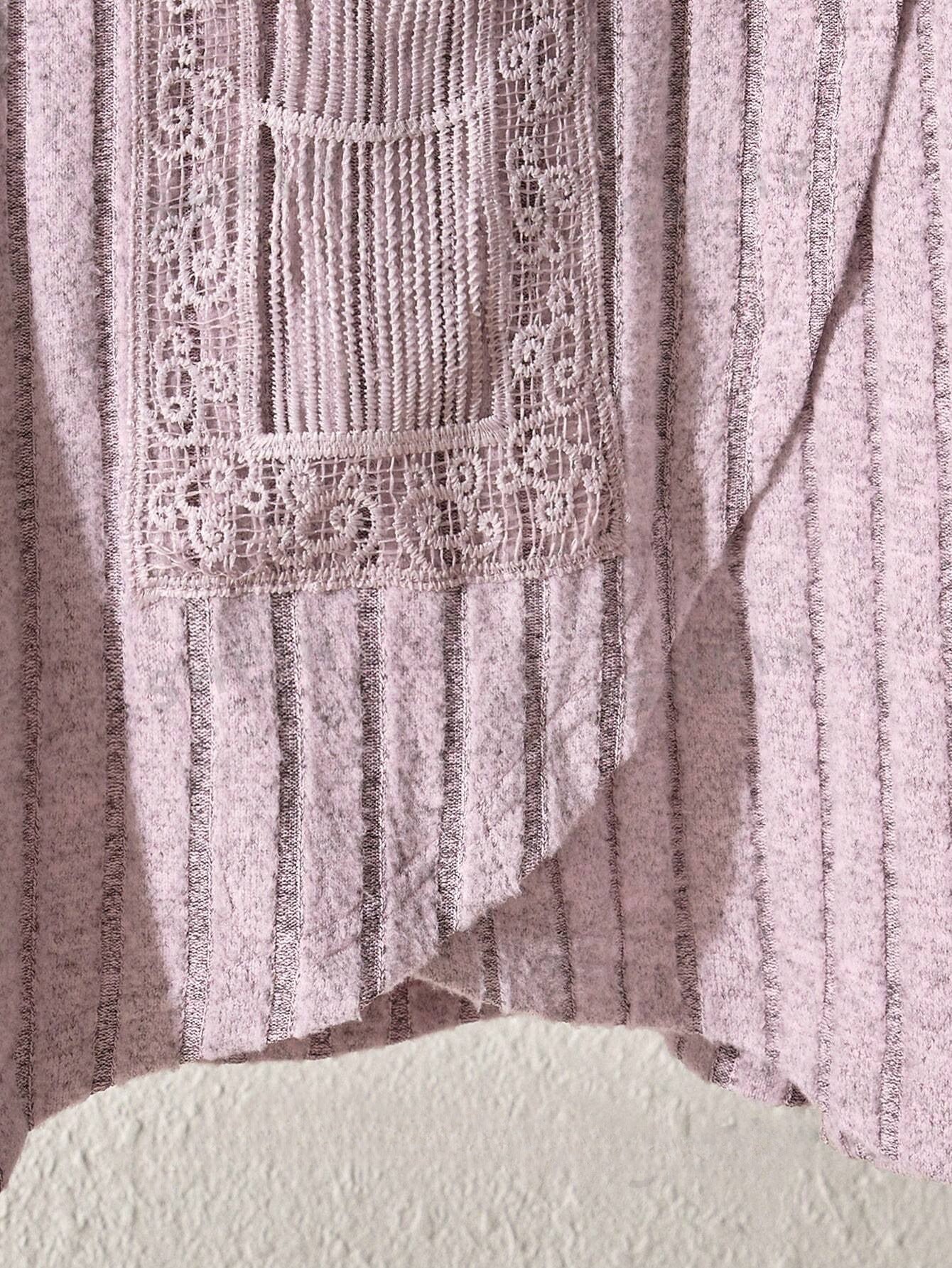 Casual Contrast Lace Round Neck Long Sleeve T-Shirt