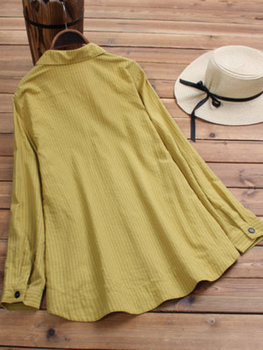 Boho Style Solid Blouse with Rollable Sleeves and Side Buttons - Comfortable and Fashionable