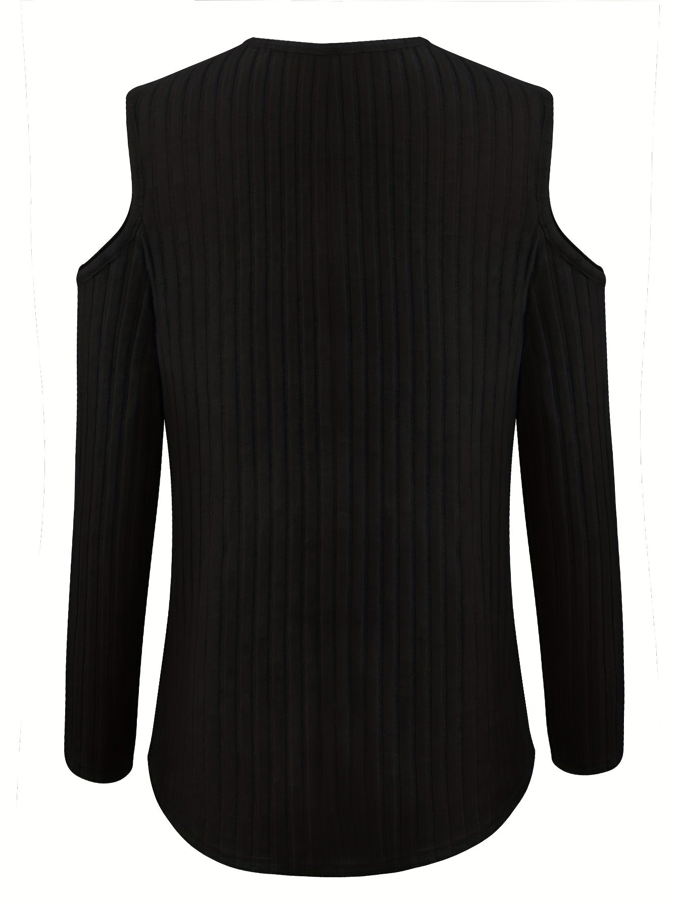Stylish Solid Ring Detail Crew Neck T-Shirt - Women's Casual Long Sleeve Cold Shoulder Tops