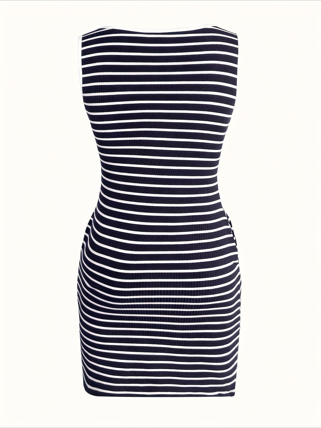 Striped Slim Fit V-Neck Sleeveless Button Detail Dresses