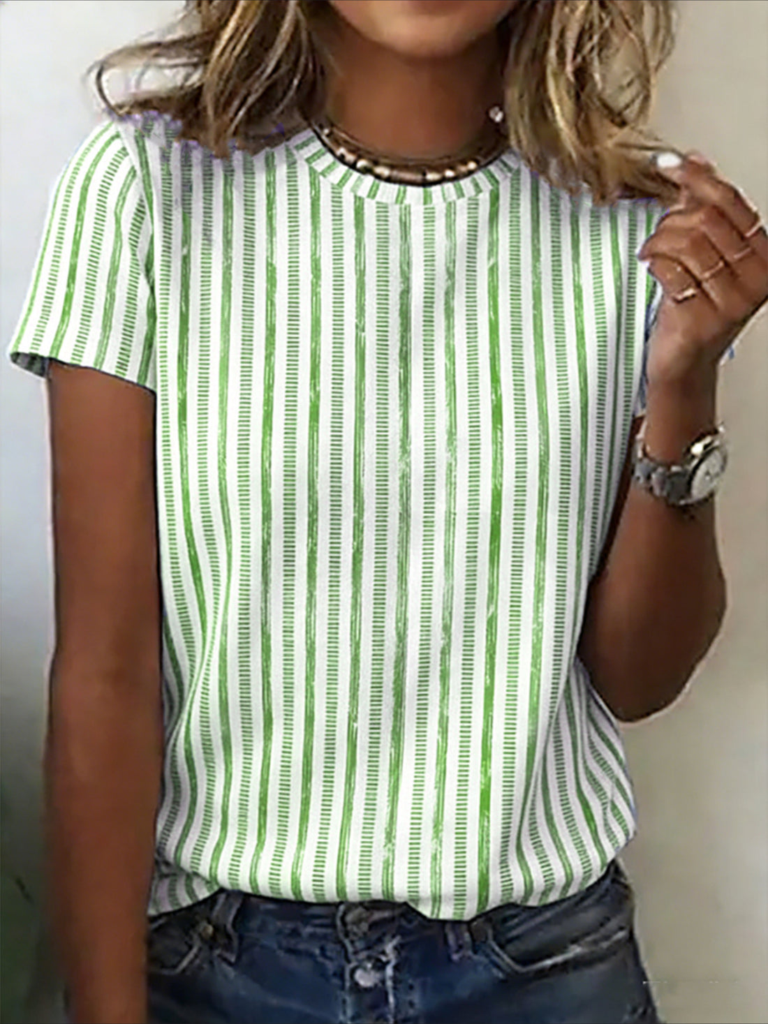 Striped Crew Neck Short Sleeve Casual T-shirt