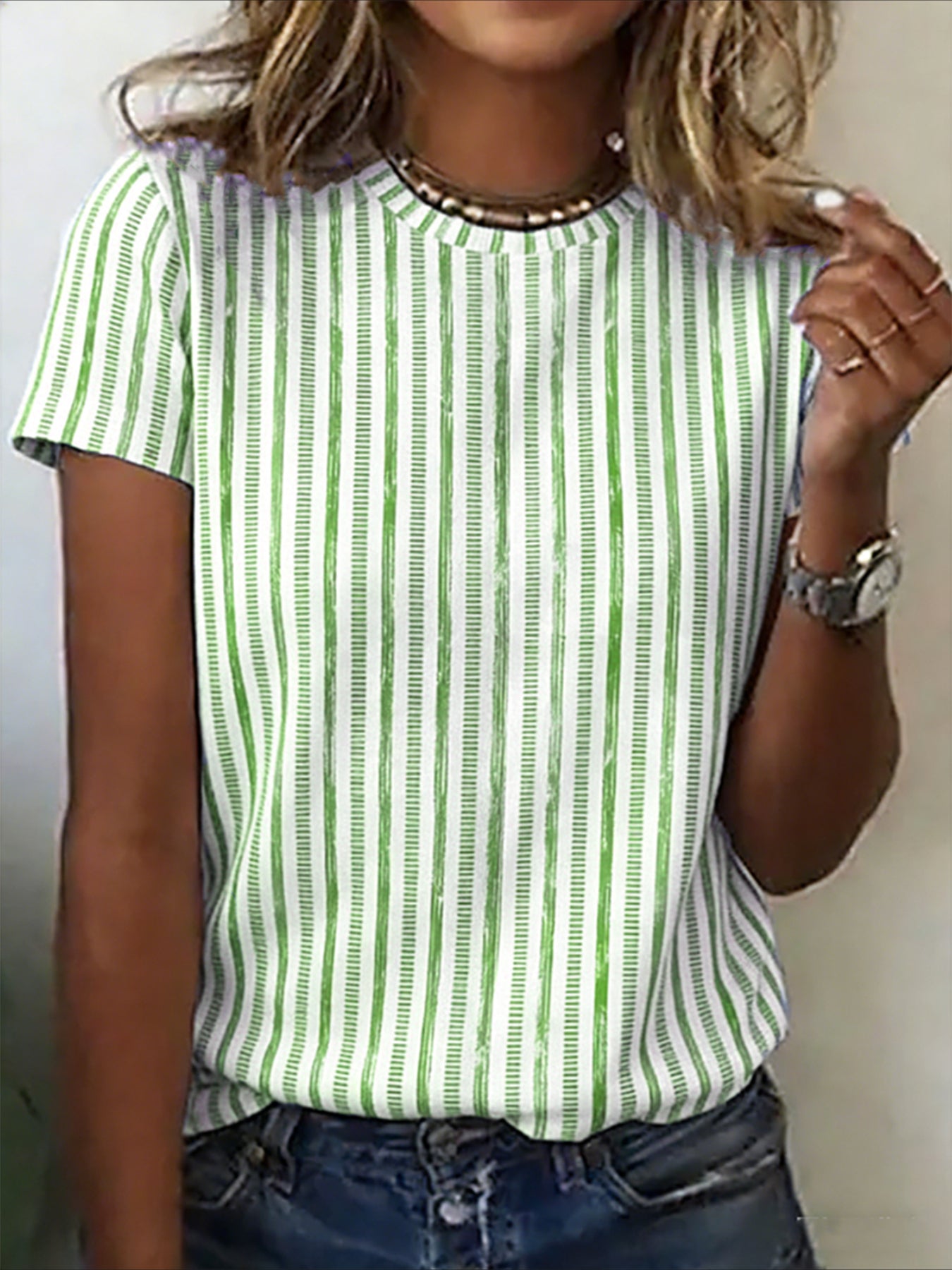 Striped Crew Neck Short Sleeve Casual T-shirt