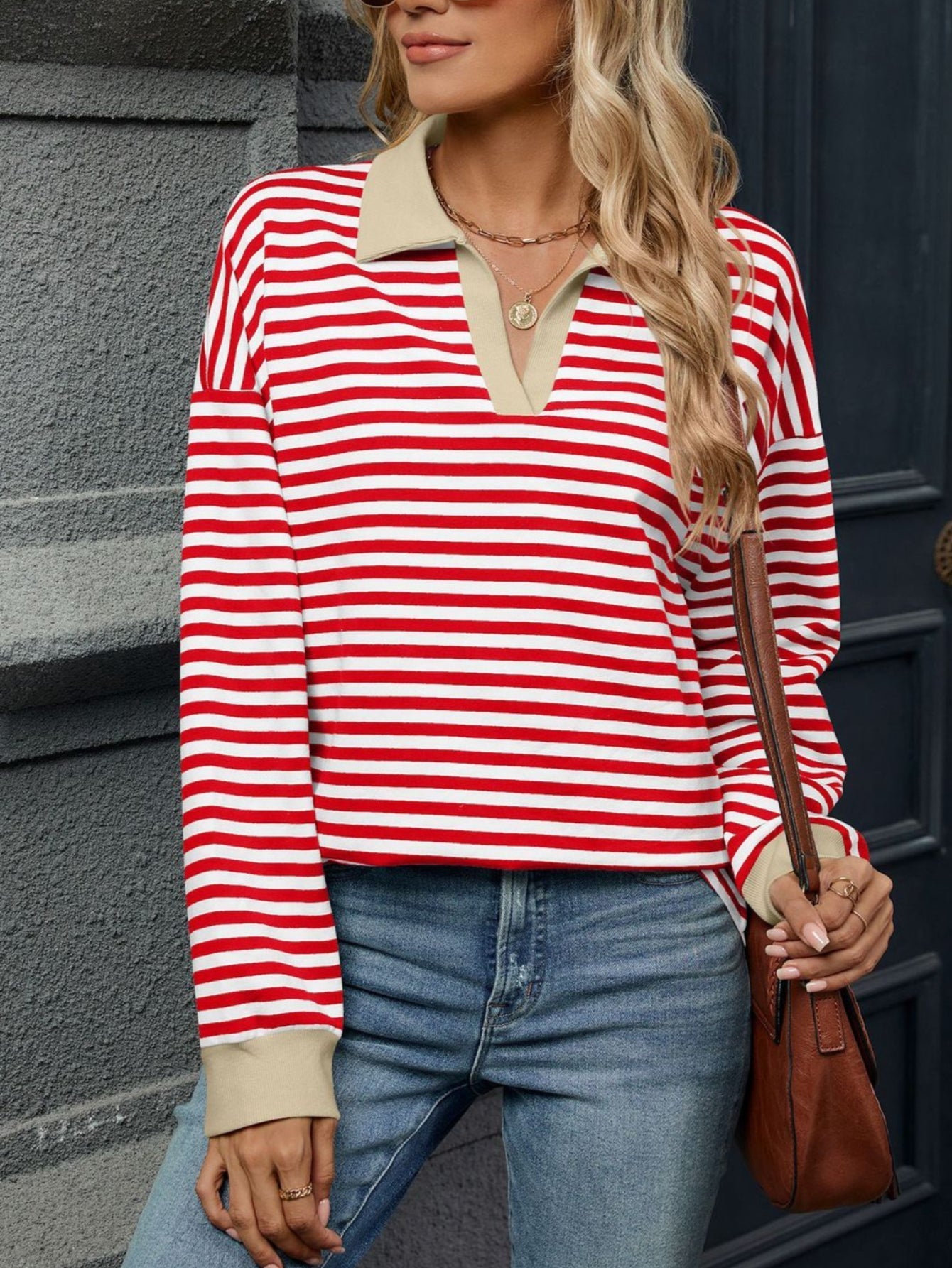 Patchwork Striped Long Sleeve T Shirt