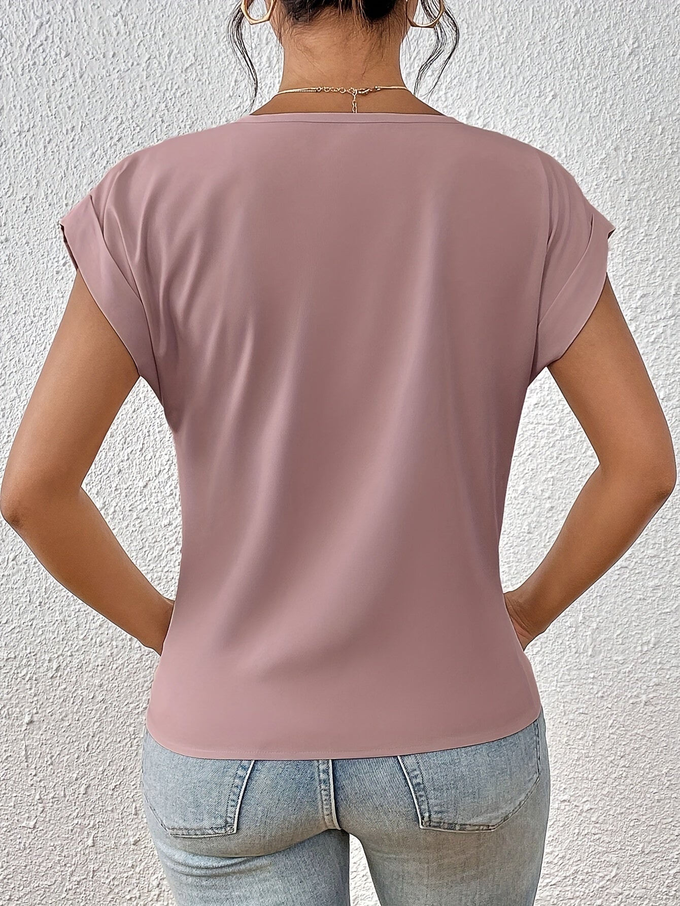 Women's Knot V Neck T-Shirt - Casual Short Sleeve Top