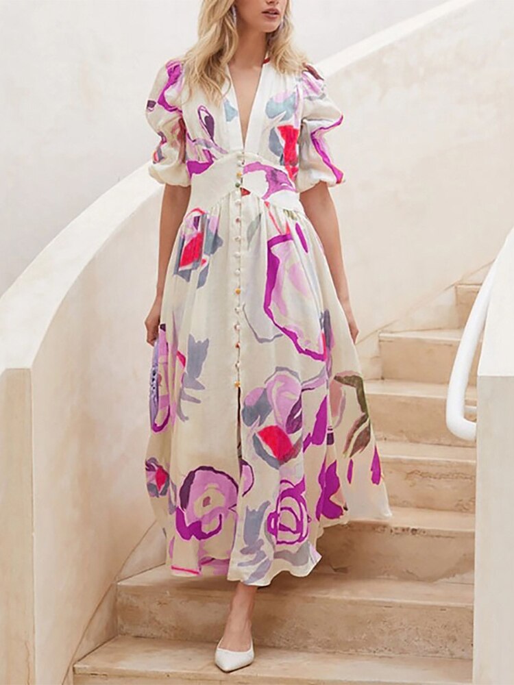 V-neck Fashionable with Slim Long Dresses