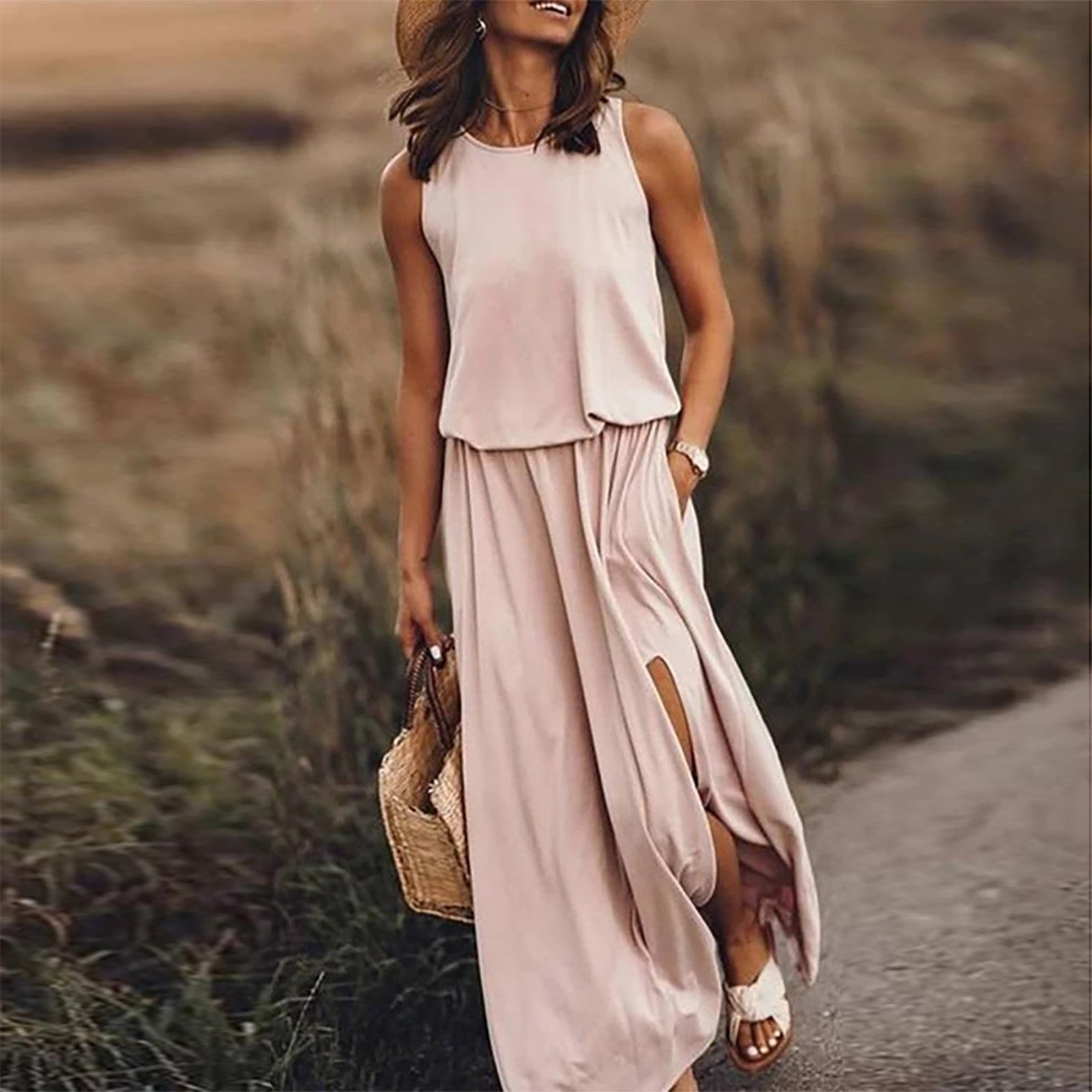 Elegant Solid Backless Sleeveless Long Dress