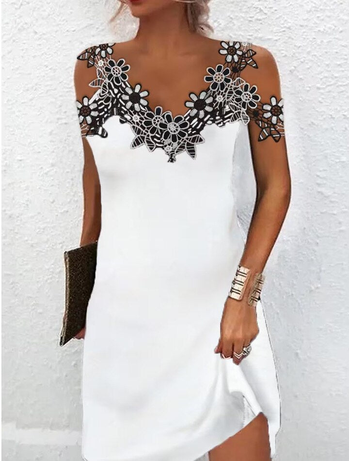 V Neck Short Sleeve Hollowing Out Midi Dress