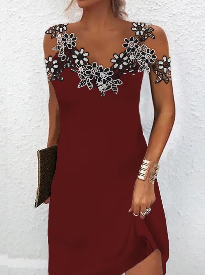 V Neck Short Sleeve Hollowing Out Midi Dress