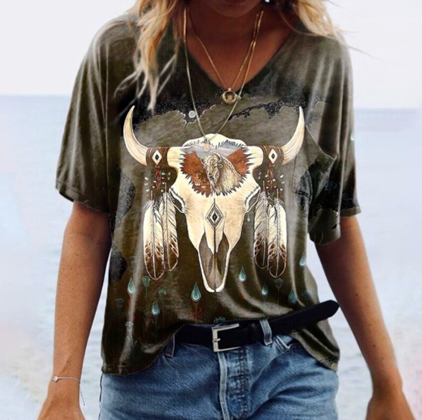 Short Sleeve Print V Neck T-Shirt