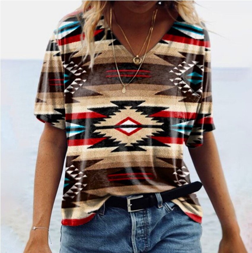 Short Sleeve Print V Neck T-Shirt