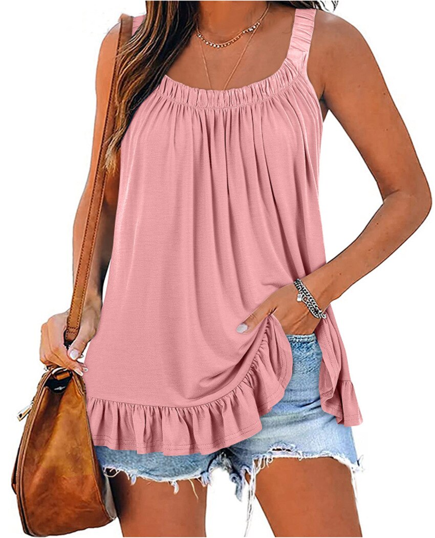 Loose Sleeveless Pleated Vest  Solid Color Pullover Off Shoulder Tank Top
