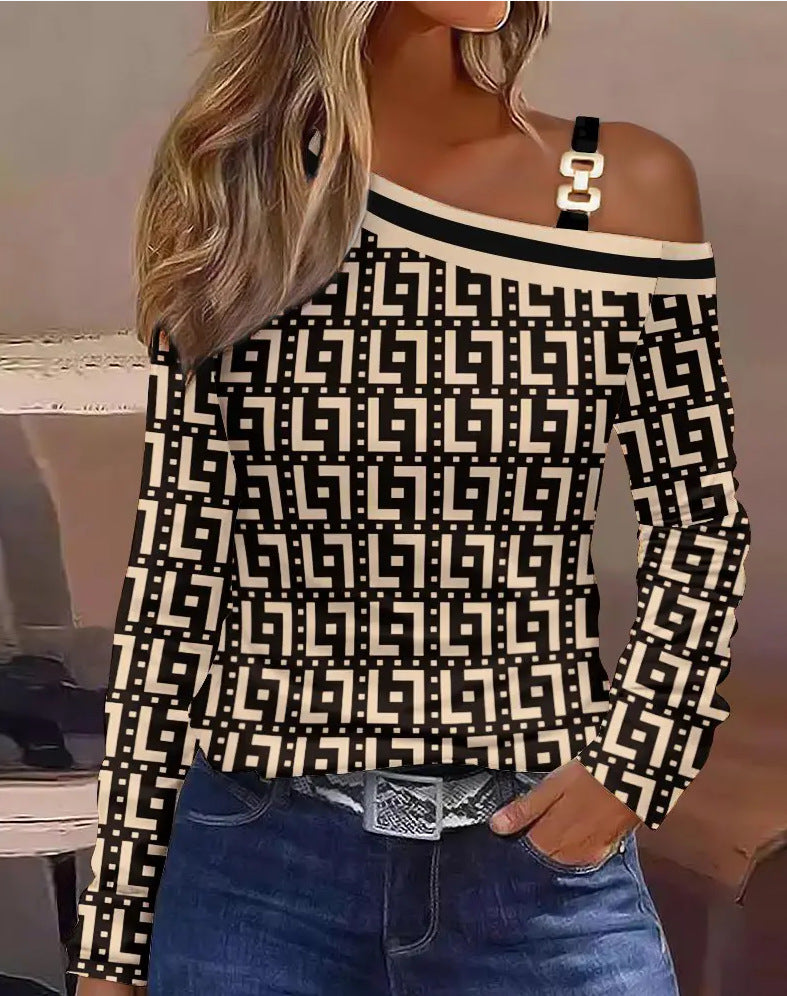 Cutout Lace Stitching Cold Shoulder T-Shirt, Casual Long Sleeve Top