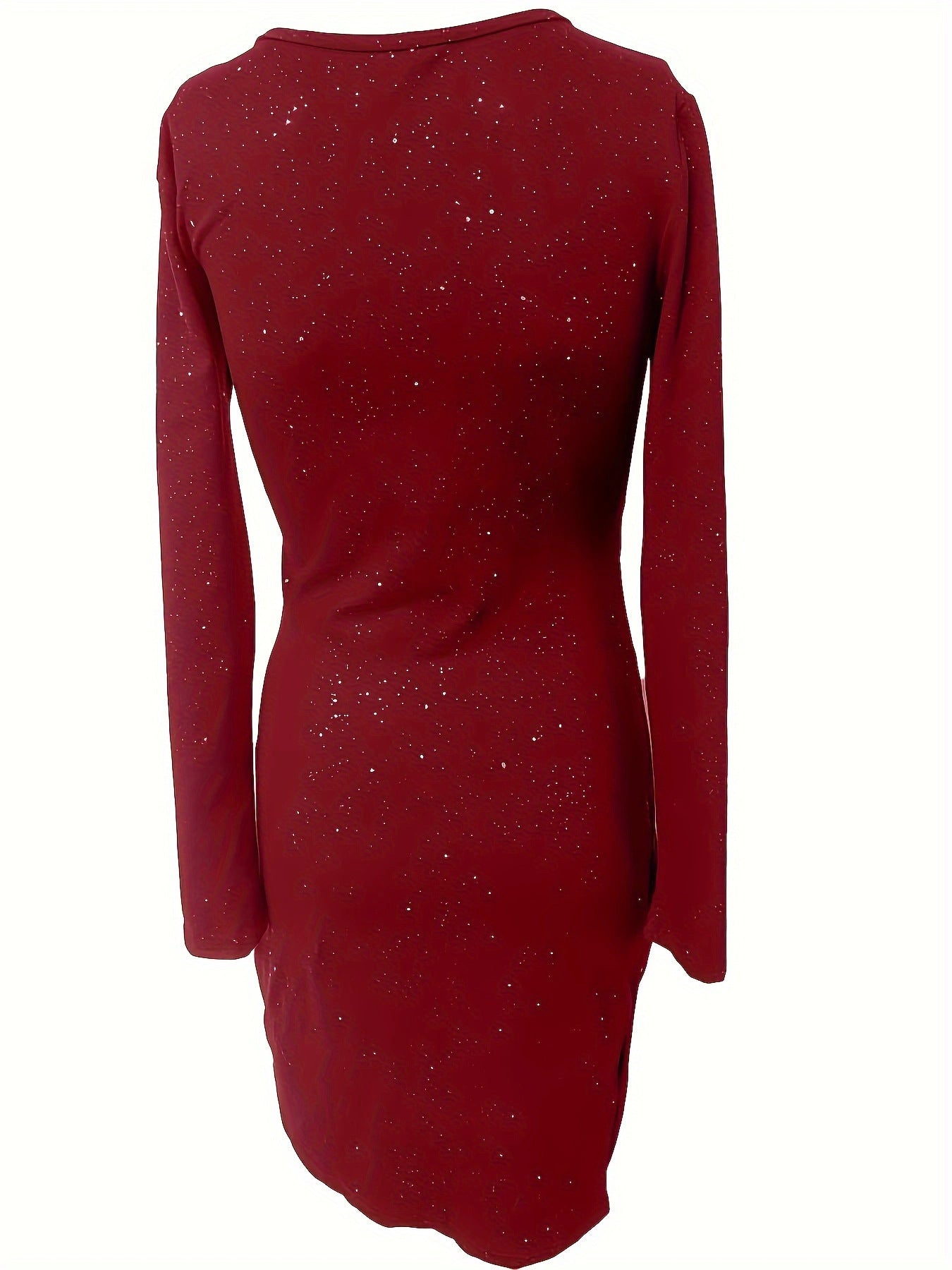 1pc Elegant V-Neck Long Sleeve Bodycon Dress for Women - Solid Color, No Padding