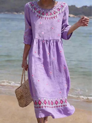 Casual Round Neck Mid Sleeve Printed Dress