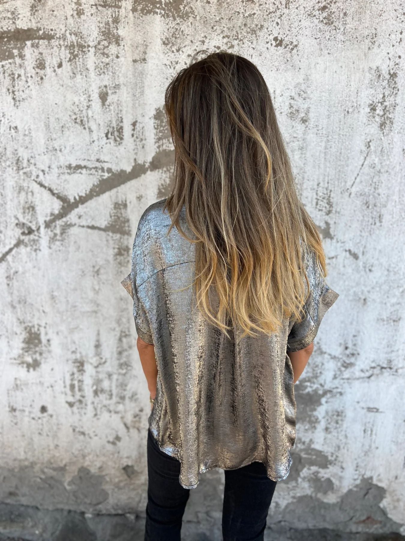 Loose Foiled Short Sleeve Lapel Shirt