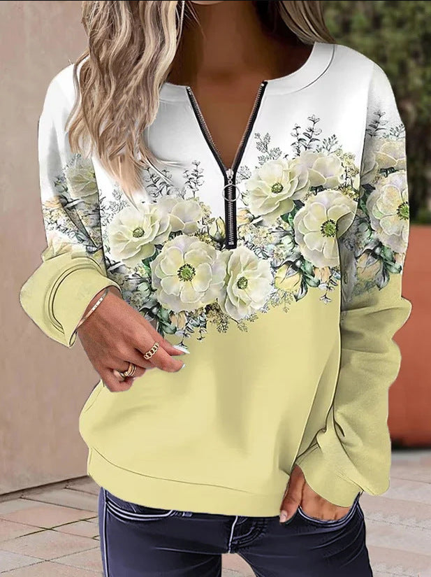 Pullover Vintage Sports Basic Quarter Zip V Neck Long Sleeve Top