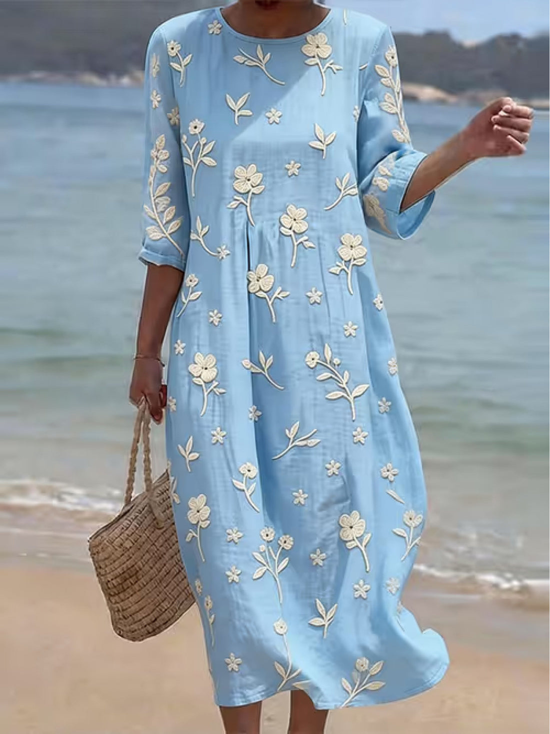 Casual Round Neck Mid Sleeve Printed Dress