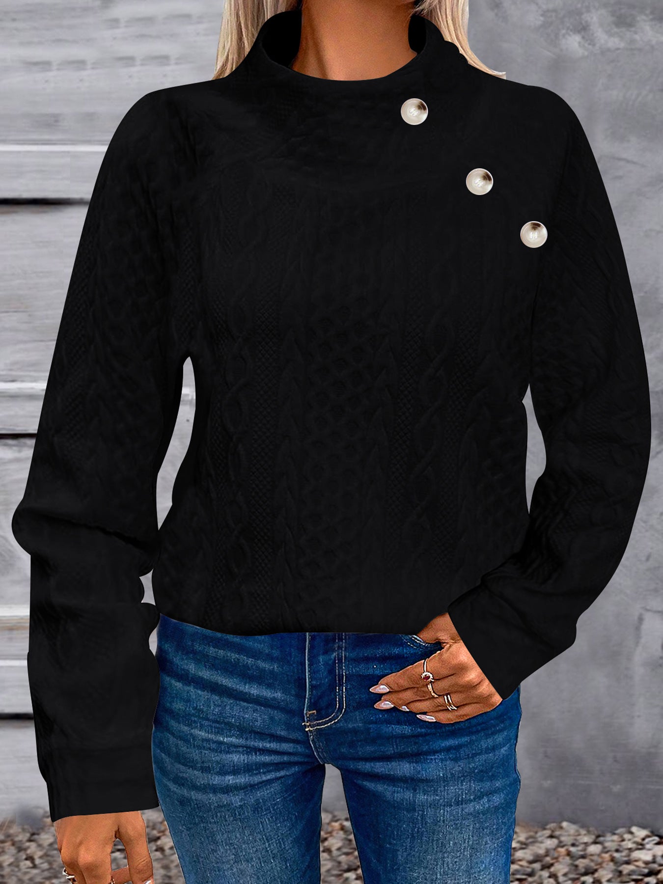 Geometric Turtleneck Jacquard Vintage Long Sleeve Sweatshirt
