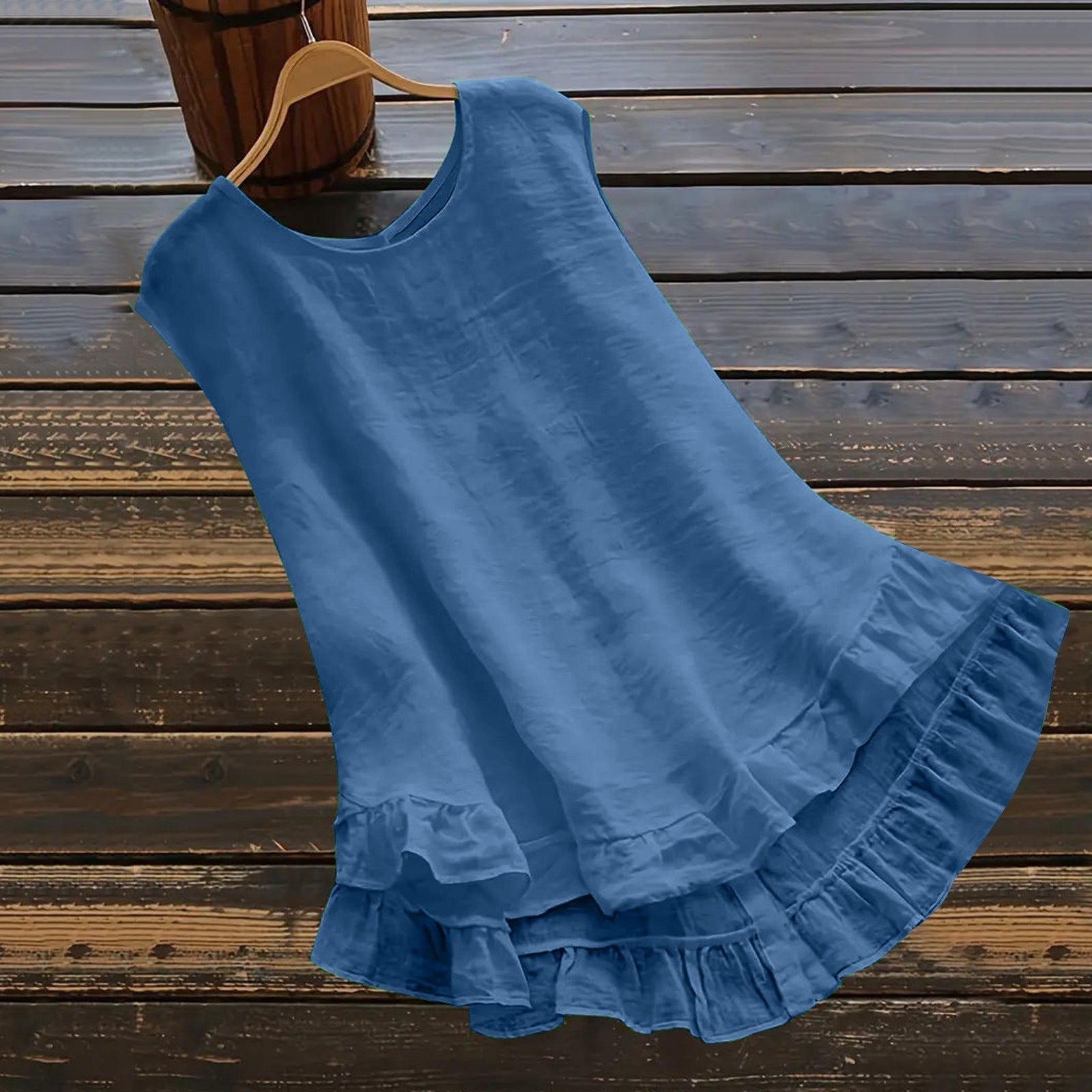 Solid Color Blouse with Button Back Detail, Chic Crew Neck, and Ruffle Trim - Versatile Top for Casual or Formal Events