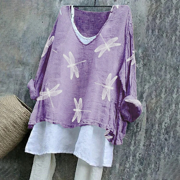Vintage Animal V Neck Long Sleeve T-shirt