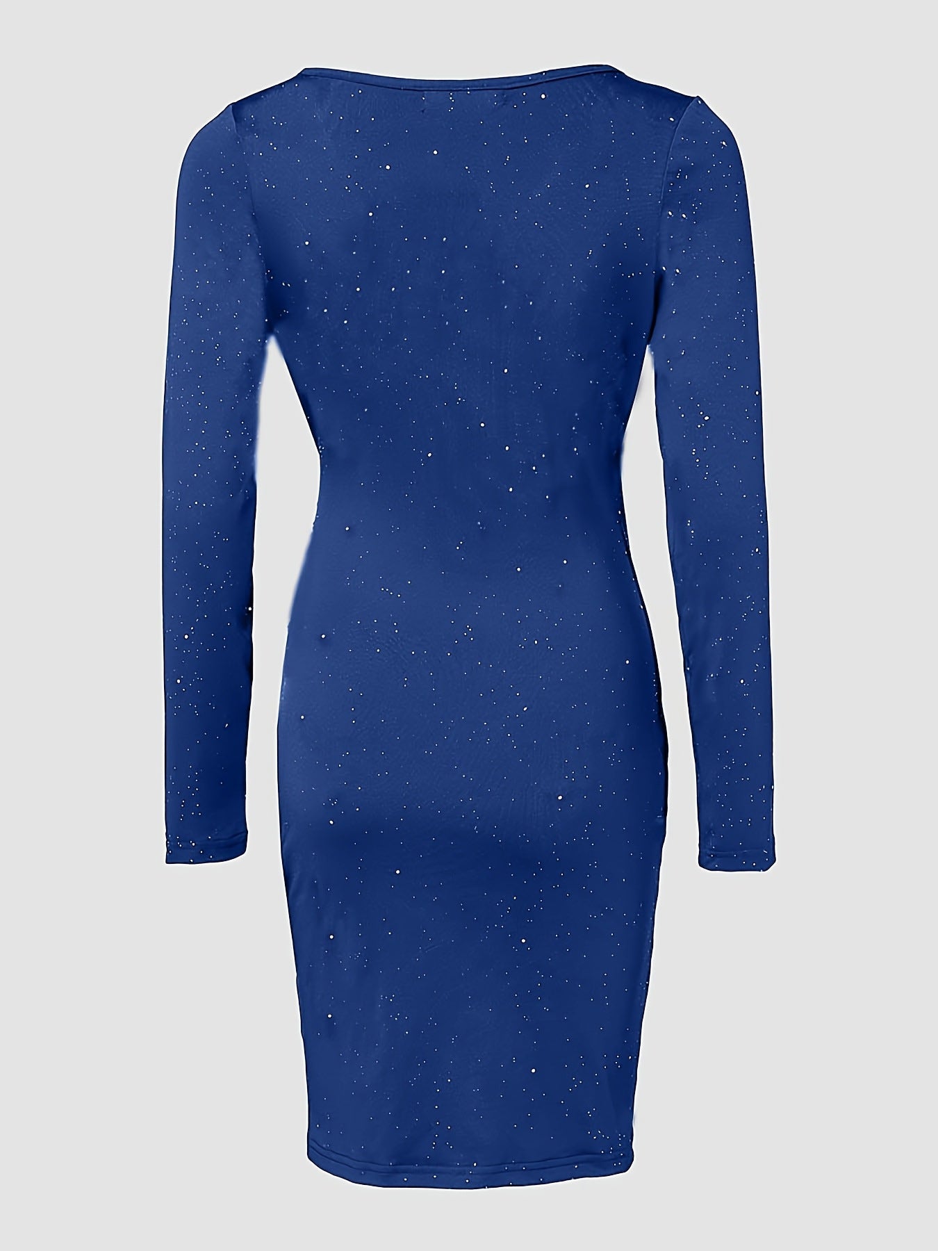 1pc Elegant V-Neck Long Sleeve Bodycon Dress for Women - Solid Color, No Padding