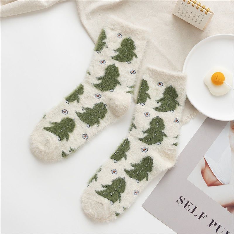 Cute Cow Spots Print Socks, Thickened & Warm Coral Fleece Socks