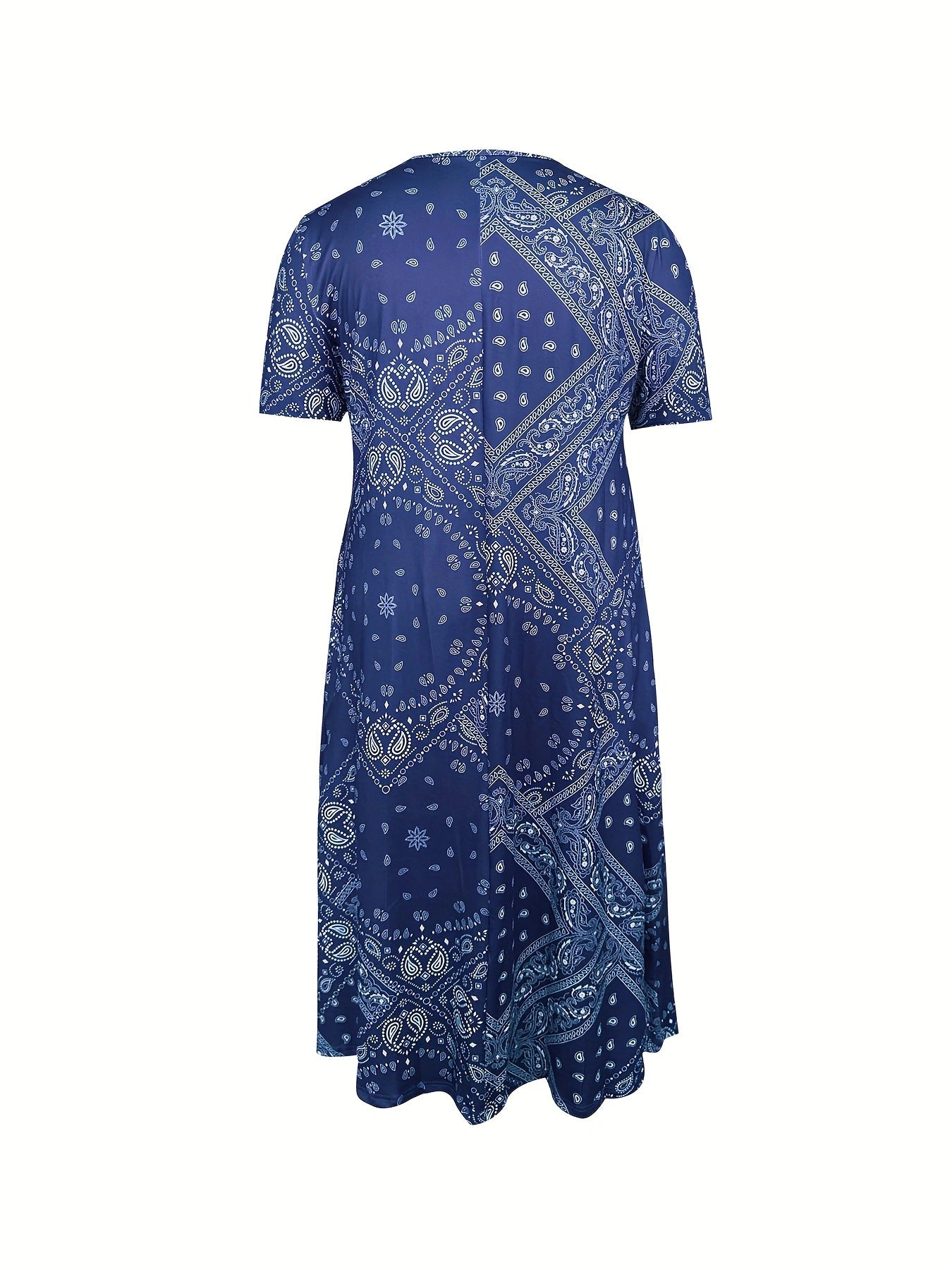 Print A-Line Short Sleeve Round Neck Dress with Pockets
