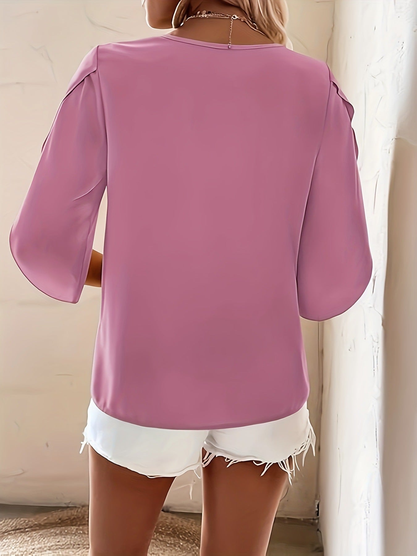 Solid Asymmetrical Neck Simple Blouse, Elegant Half Sleeve Blouse