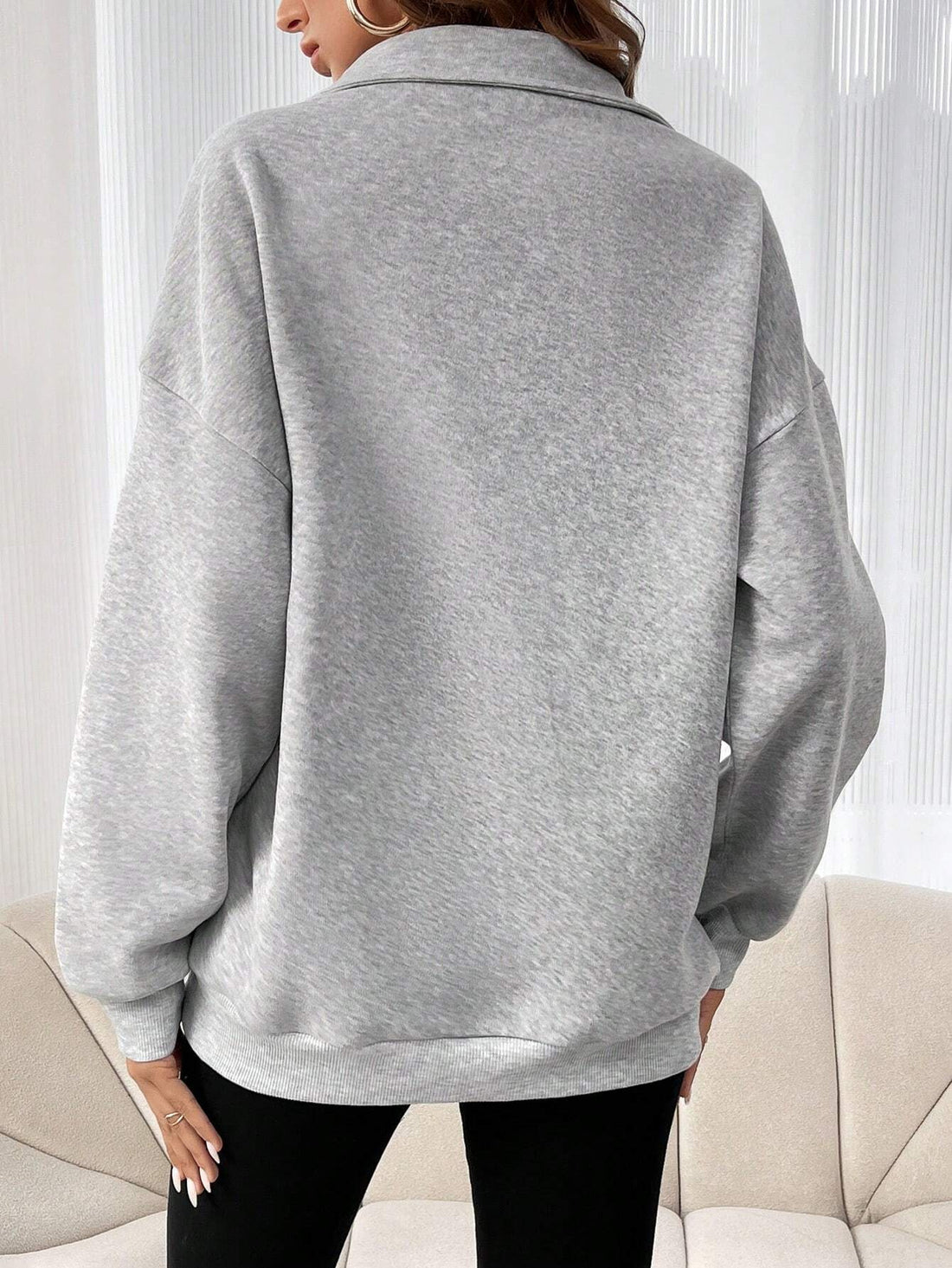 Long Sleeve Crew Neck Design Cozy Zipper Slant Pockets Pullover Sweatshirt