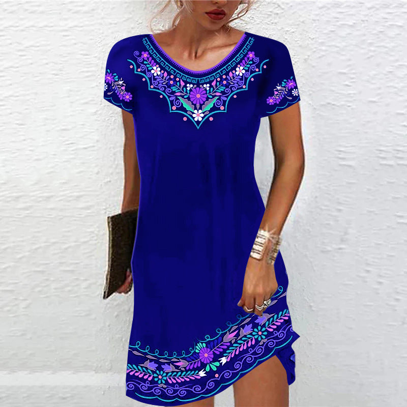 Short Sleeve A-Line Crew Neck Mini Dress