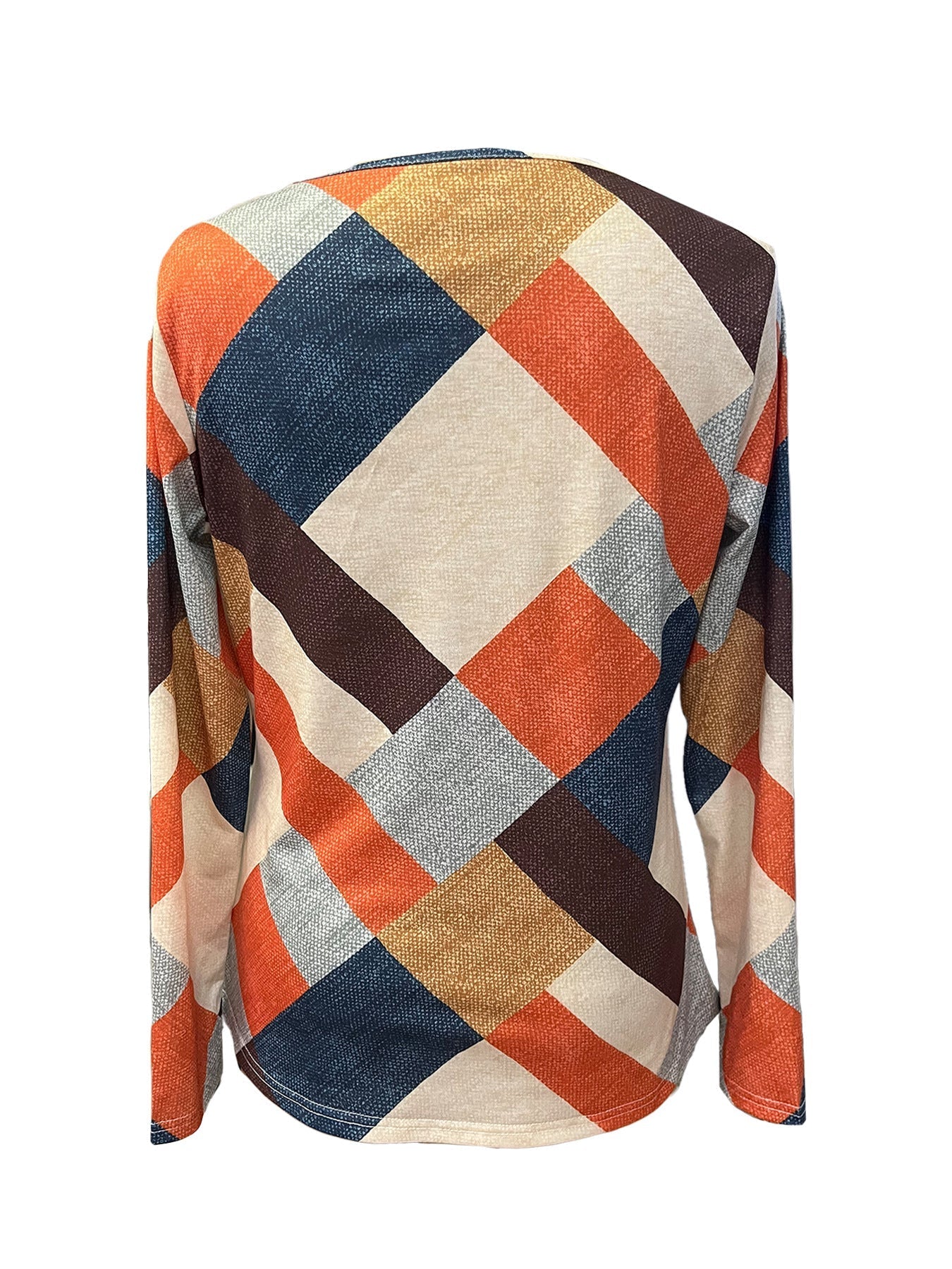 Christmas Snowflake Print Button Decor T-shirt, Casual Long Sleeve Plaid Print T-shirt