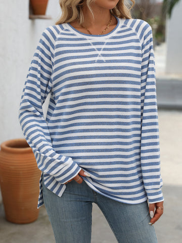 Striped Long Sleeve Round Neck T Shirt