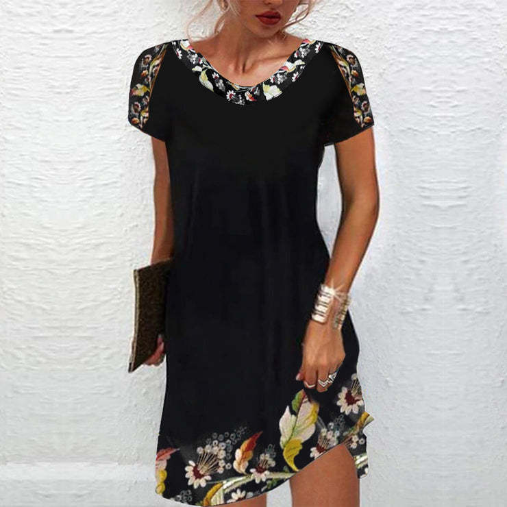 Short Sleeve A-Line Crew Neck Mini Dress