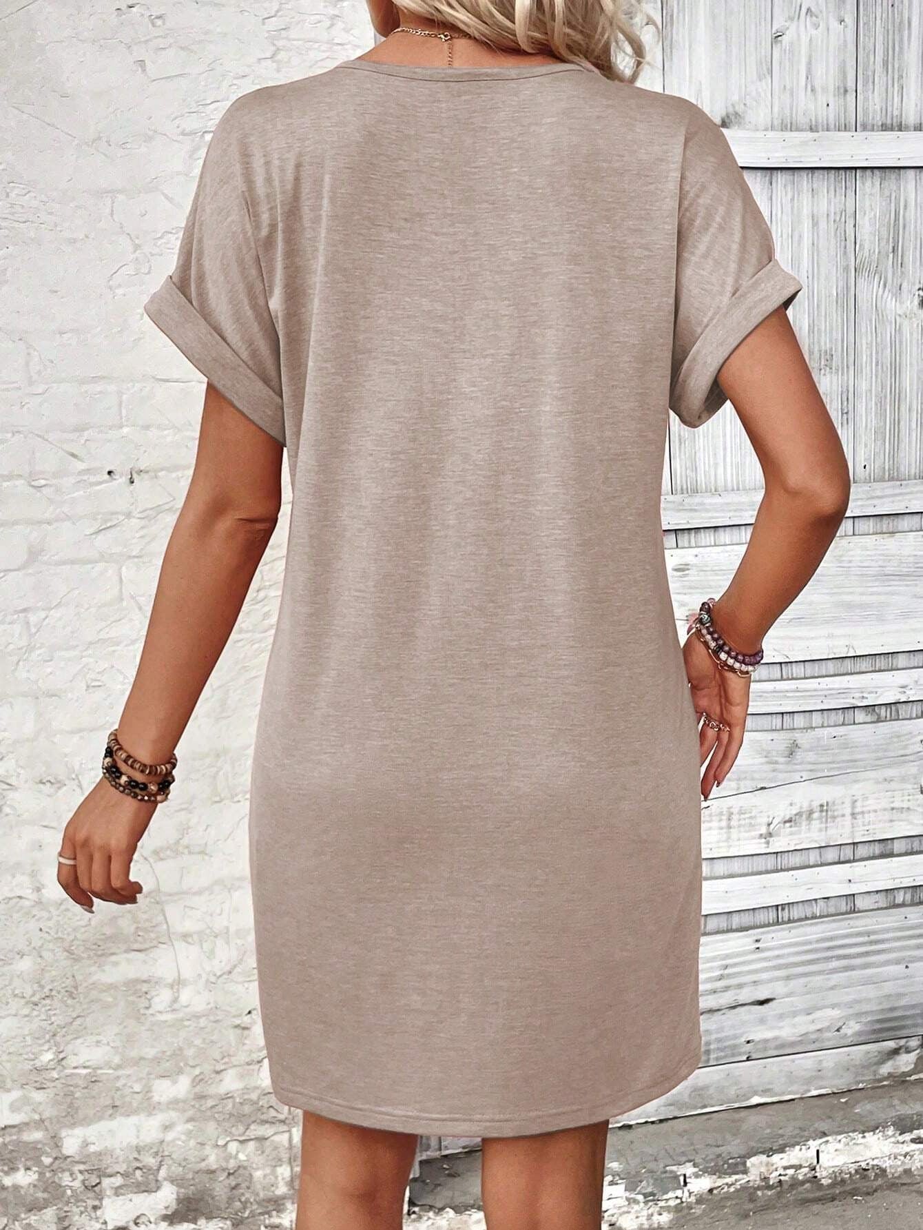 Solid Color V-Neck Batwing Sleeve Midi Dress