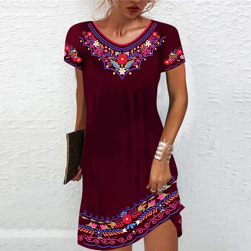 Short Sleeve A-Line Crew Neck Mini Dress
