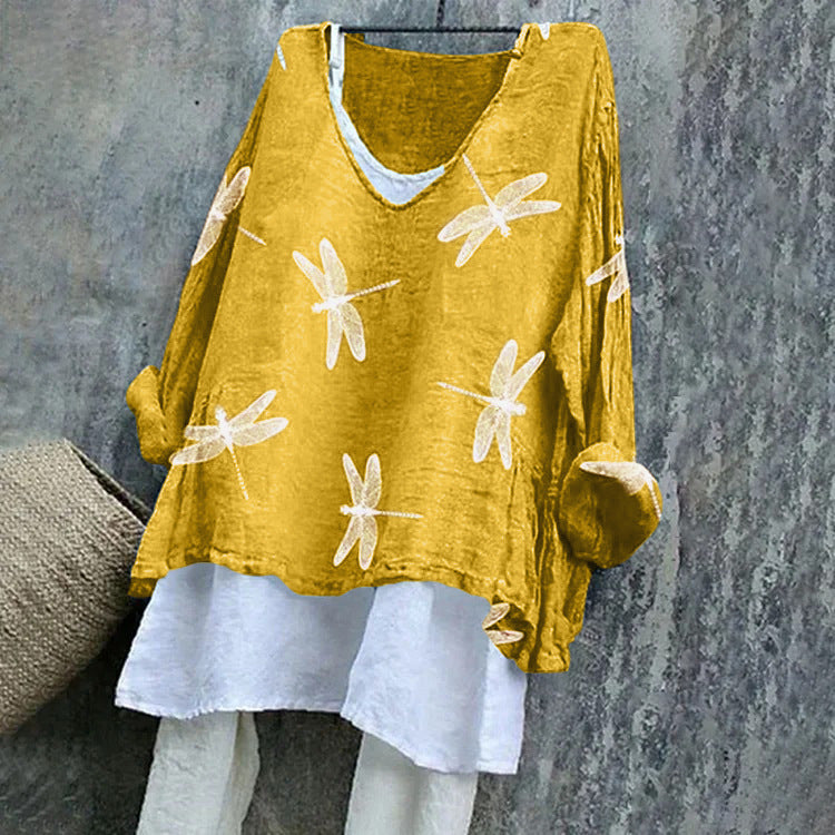 Vintage Animal V Neck Long Sleeve T-shirt