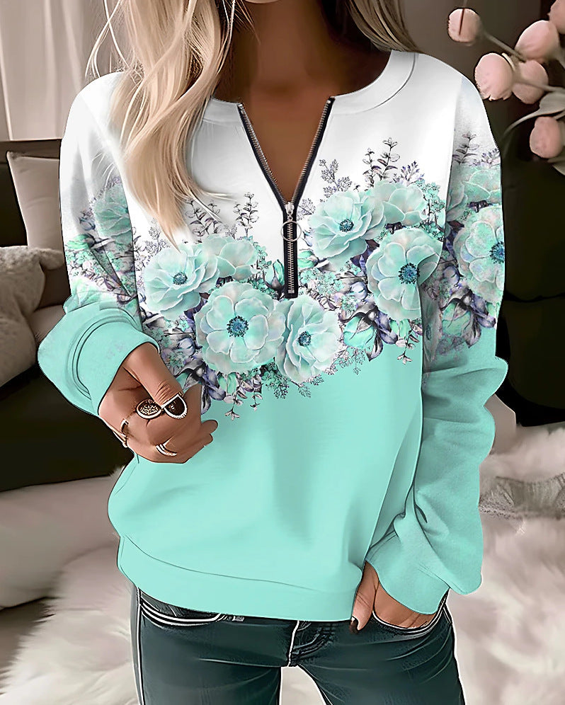 Pullover Vintage Sports Basic Quarter Zip V Neck Long Sleeve Top