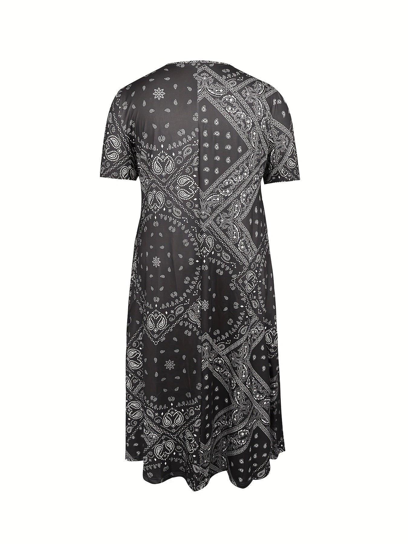 Print A-Line Short Sleeve Round Neck Dress with Pockets