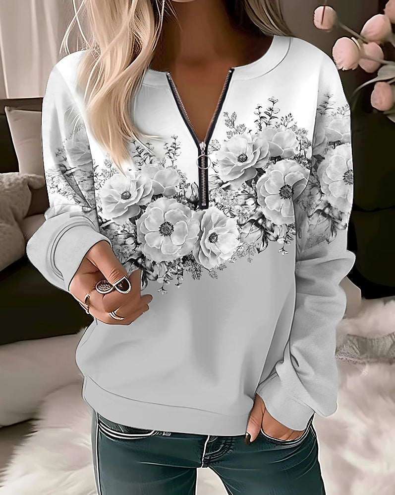 Pullover Vintage Sports Basic Quarter Zip V Neck Long Sleeve Top