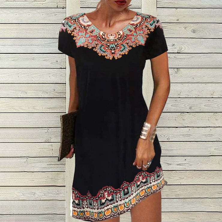 Short Sleeve A-Line Crew Neck Mini Dress