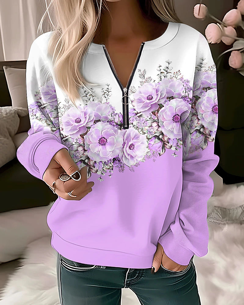 Pullover Vintage Sports Basic Quarter Zip V Neck Long Sleeve Top