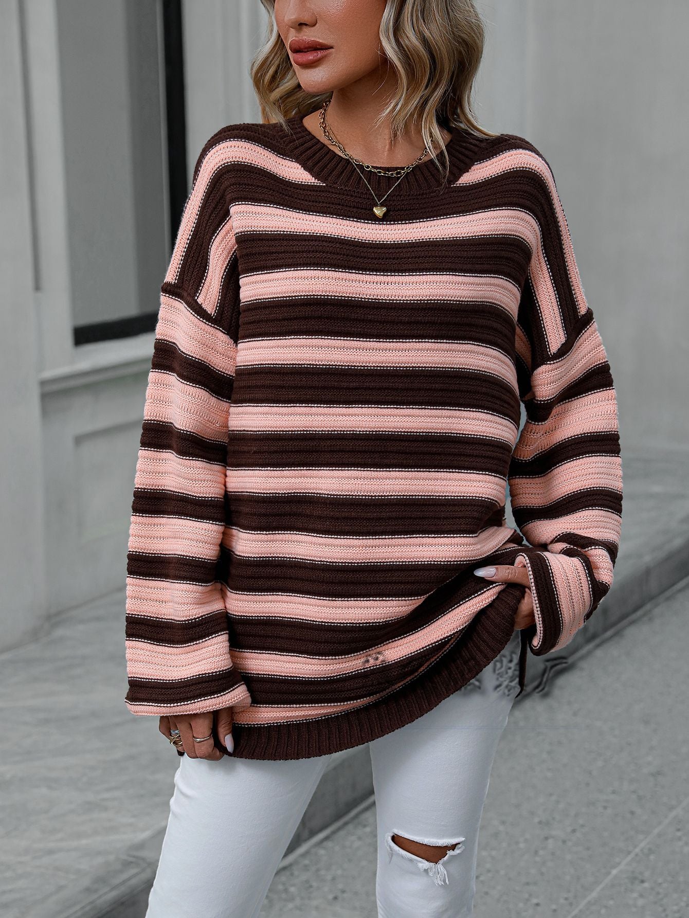 Striped Dropped Shoulder Sweater