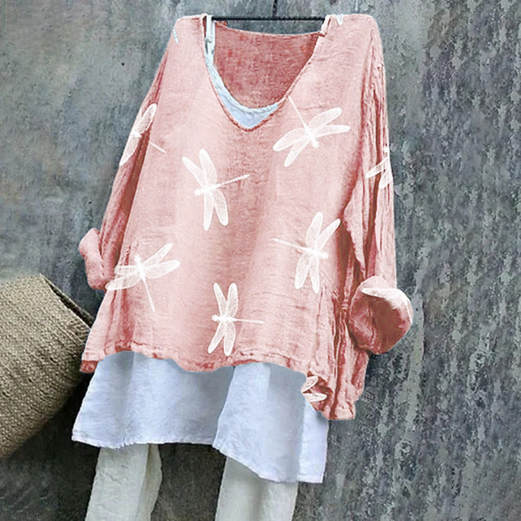 Vintage Animal V Neck Long Sleeve T-shirt