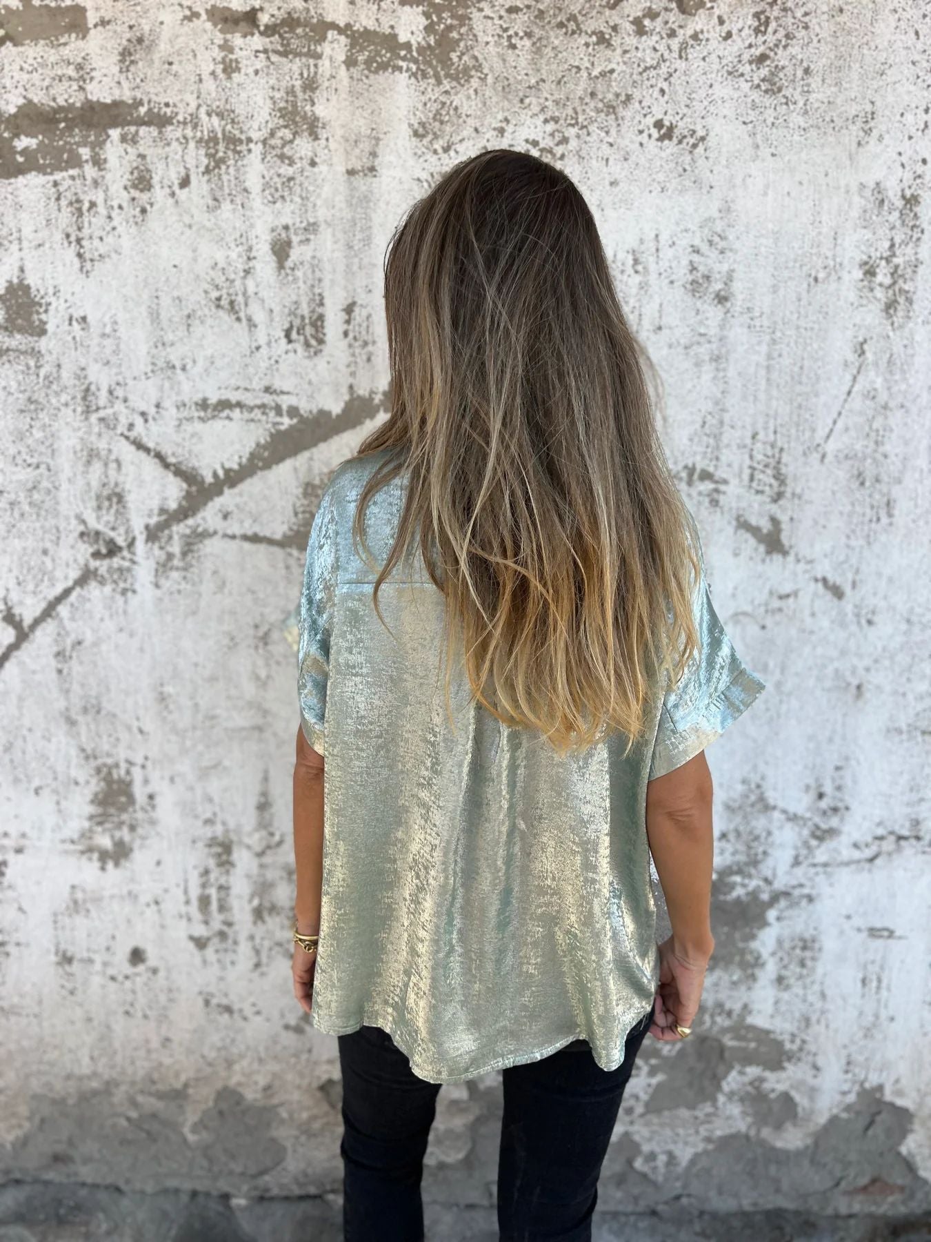 Loose Foiled Short Sleeve Lapel Shirt