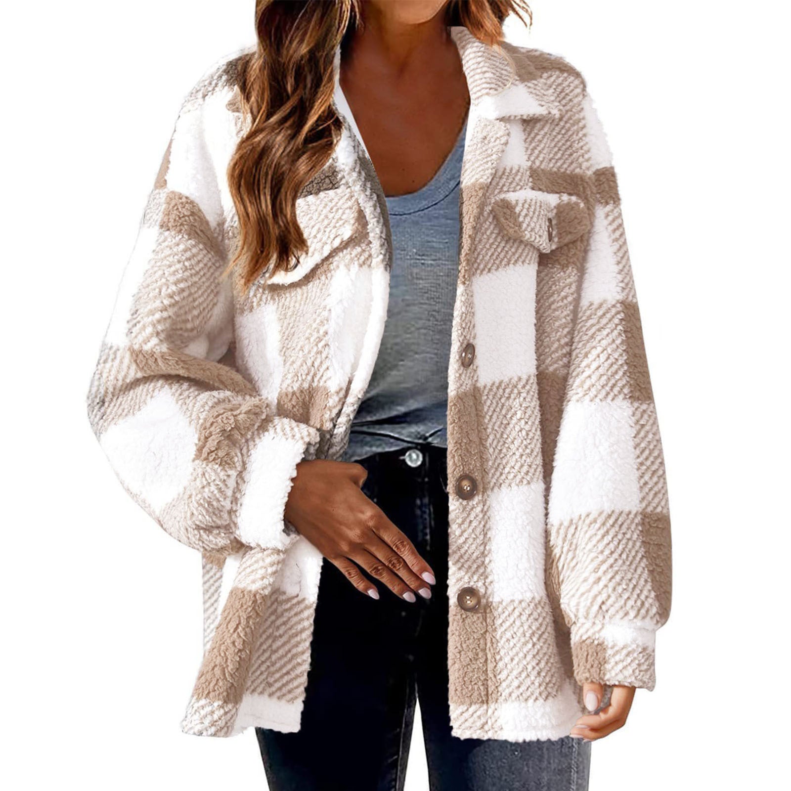 Women's Casual Jackets with Long Sleeves, Thermal Insulation, and Versatile Button Front Design
