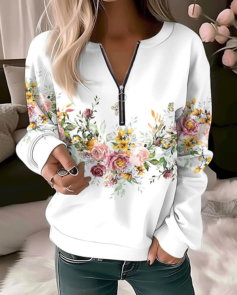 Pullover Vintage Sports Basic Quarter Zip V Neck Long Sleeve Top
