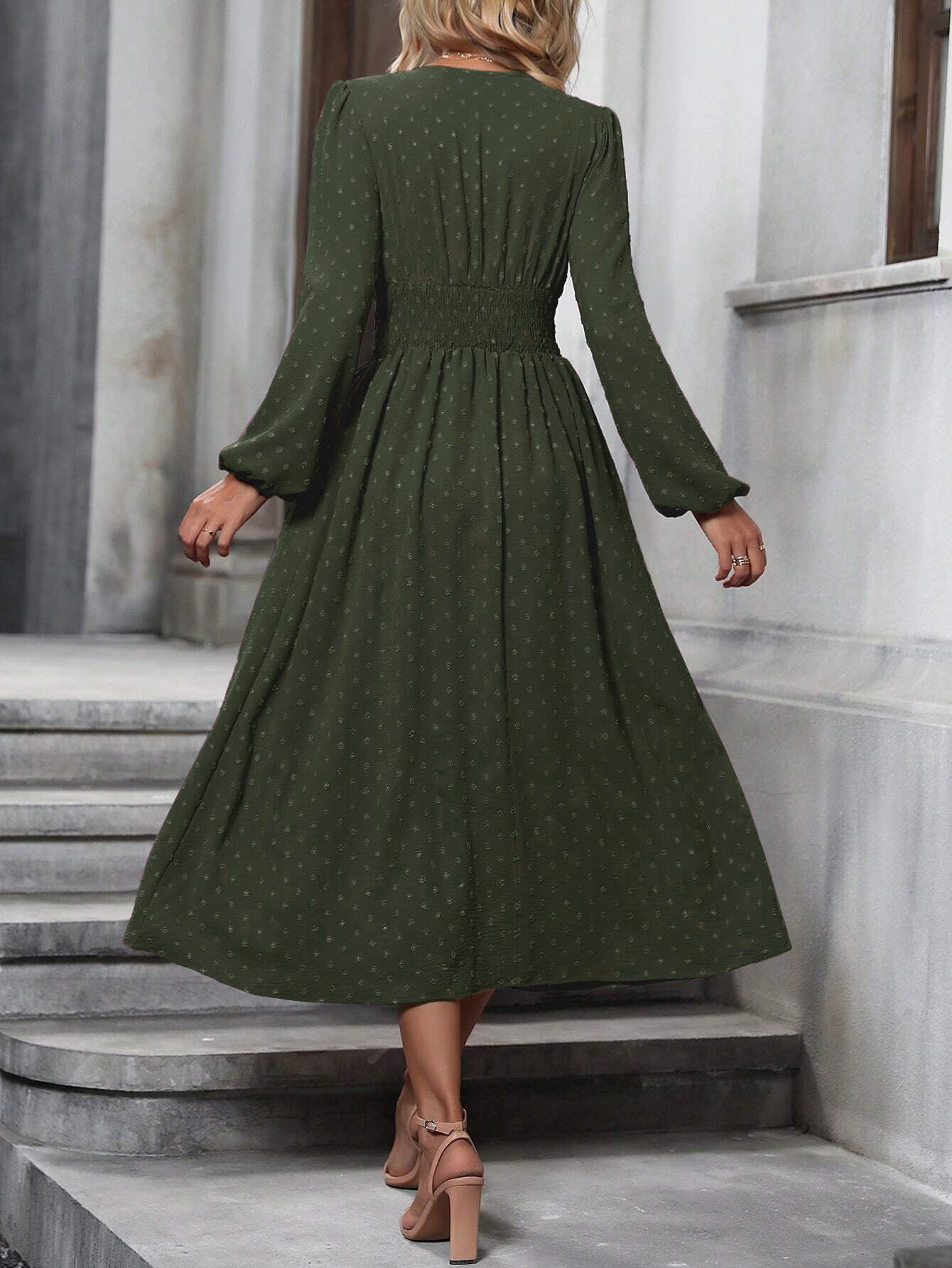 Floral Balloon Sleeve Spring/Fall Dress V Neck Long Sleeve A-Line Dress